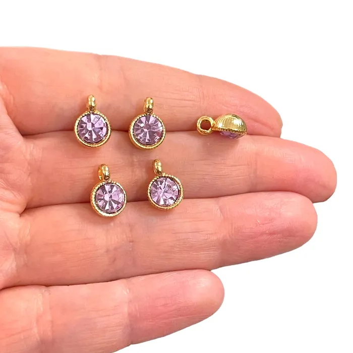 Peppy Beads Earrings 24Kt Gold Plated Lilac Swarovski Charms 5 pcs in a pack