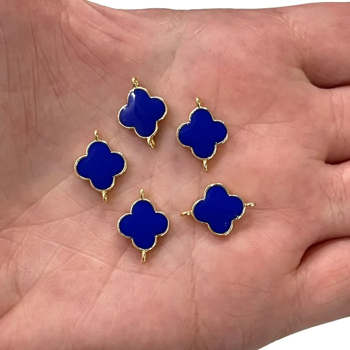 Peppy Beads Earrings 24Kt Gold Plated Navy Enamelled Clover Connector Double Loop Charms 5 pcs in a Pack Peppy Beads Earrings 24Kt Gold Plated Navy Enamelled Clover Connector Double Loop Charms 5 pcs in a Pack