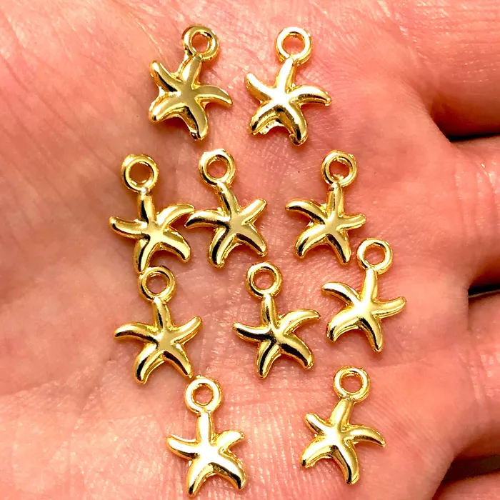 Peppy Beads Earrings 24Kt Shiny Gold Plated Starfish Charms 10 Pcs in a Pack