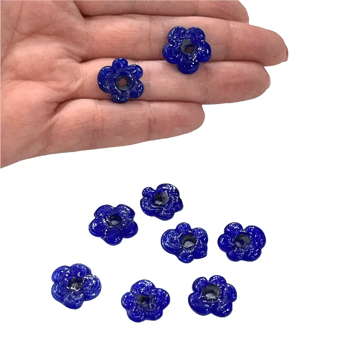 Peppy Beads Earrings Hand Made Murano Glass Large Hole Navy Flower Beads 25 Beads in a pack Peppy Beads Earrings Hand Made Murano Glass Large Hole Navy Flower Beads 25 Beads in a pack