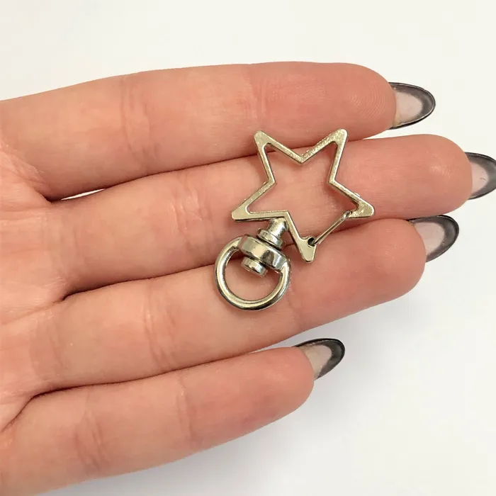 Peppy Beads Earrings Rhodium Plated Star Shape Large Swivel Lobster Clasp
