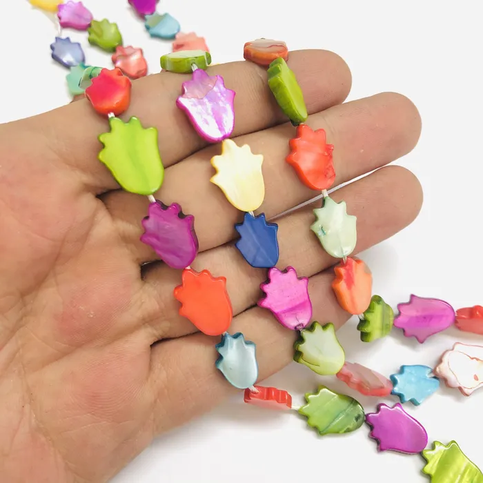 Peppy Beads Mother Of Pearl Colored Hamsa Beads Vertical Holes 7 Beads in a pack Necklaces Peppy Beads Mother Of Pearl Colored Hamsa Beads Vertical Holes 7 Beads in a pack Necklaces