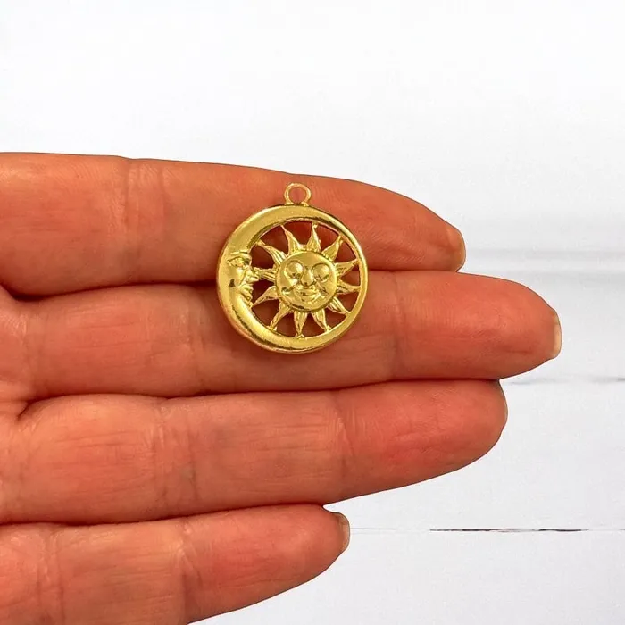 Peppy Beads Necklaces 24Kt Gold Plated Sun Moon Pendant Celestial Round Charm Peppy Beads Necklaces 24Kt Gold Plated Sun Moon Pendant Celestial Round Charm
