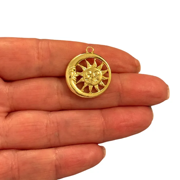 Peppy Beads Necklaces 24Kt Gold Plated Sun Moon Pendant Celestial Round Charm
