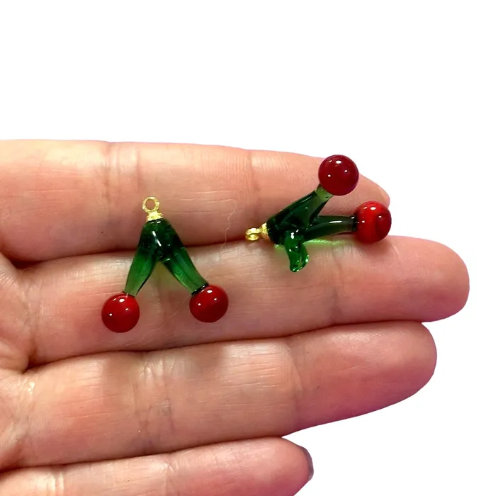 Peppy Beads Necklaces Hand Made Murano Glass Cherry Charm With 24Kt Gold Plated Pin