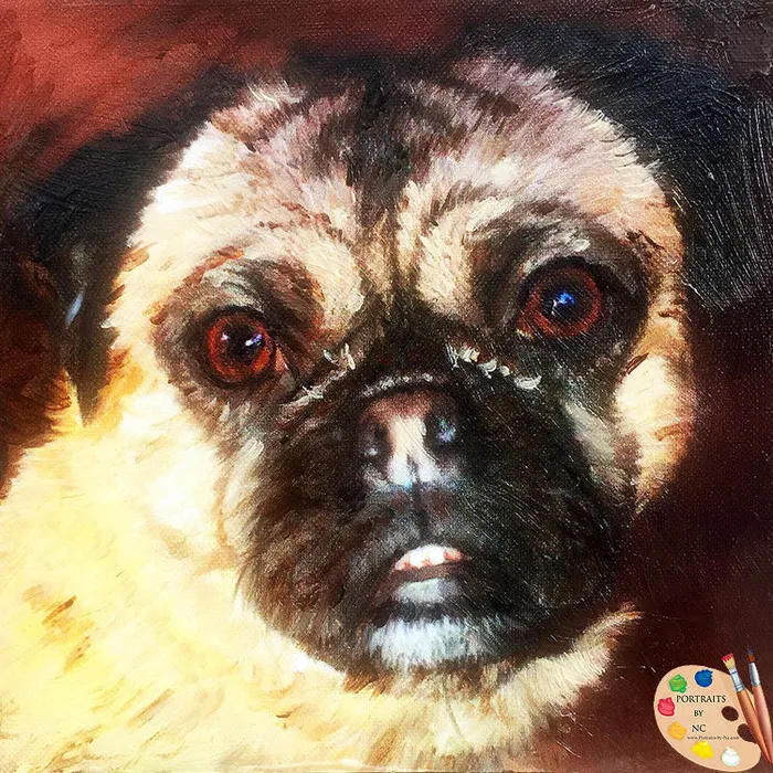 Portraits by NC Earrings Pug Portrait in Oil