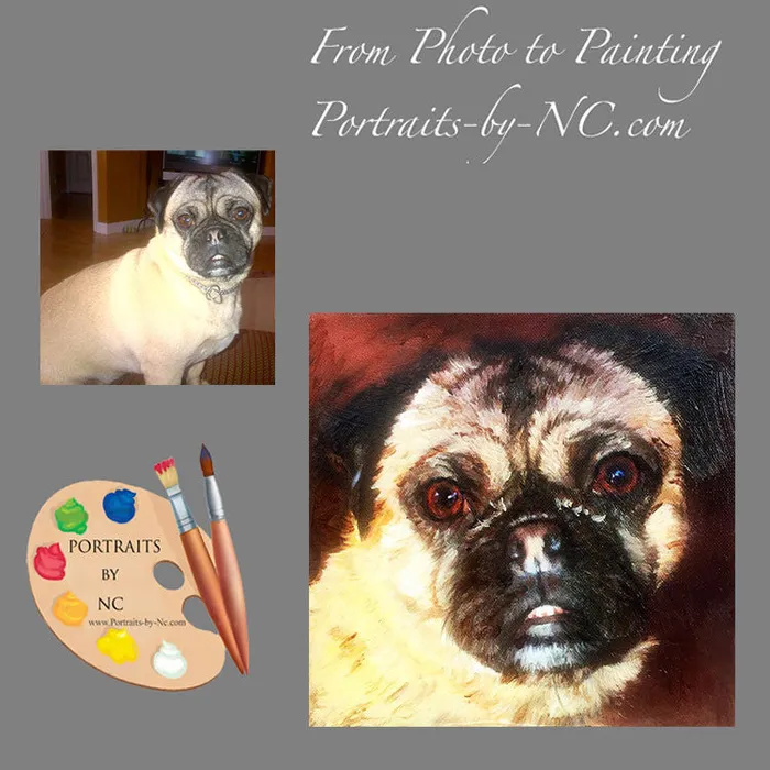 Portraits by NC Earrings Pug Portrait in Oil