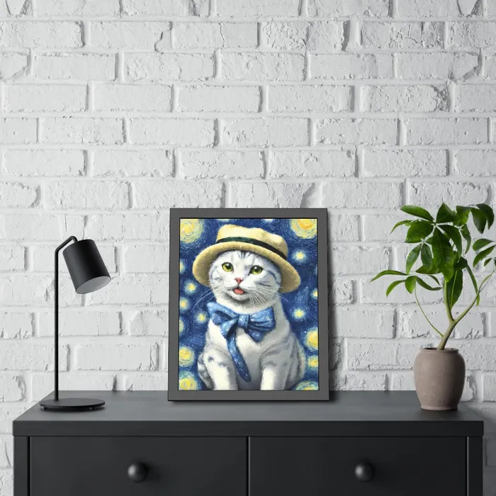 Portraits by NC Earrings Starry Eye Cat Poster Framed Paper Posters