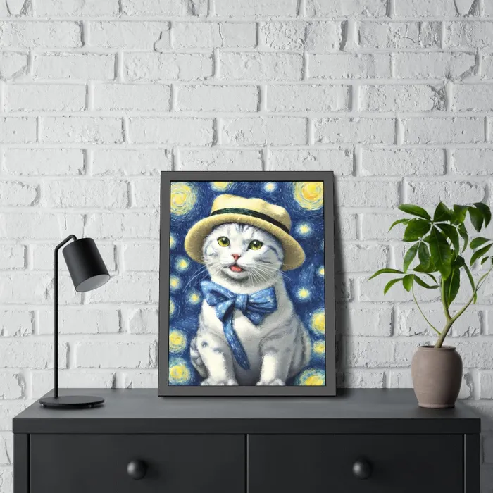 Portraits by NC Earrings Starry Eye Cat Poster Framed Paper Posters