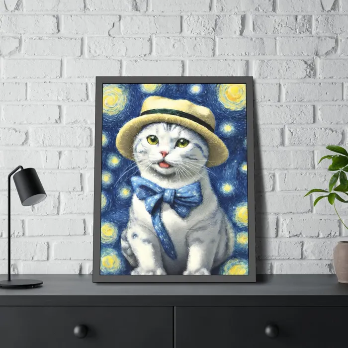 Portraits by NC Earrings Starry Eye Cat Poster Framed Paper Posters