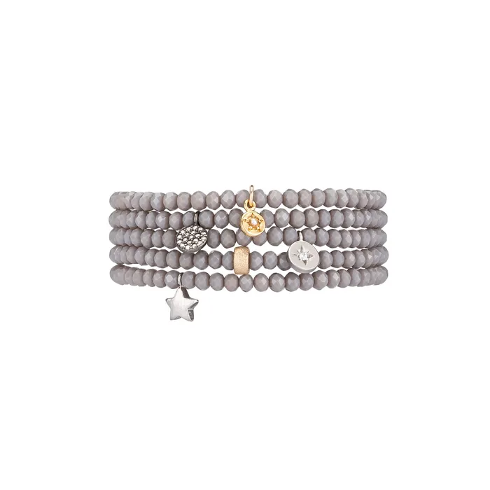 RACHEL LYNN CHICAGO Bracelets 2mm Itsy Gray Crystal and Satin Silver CZ Star Charm Bracelet