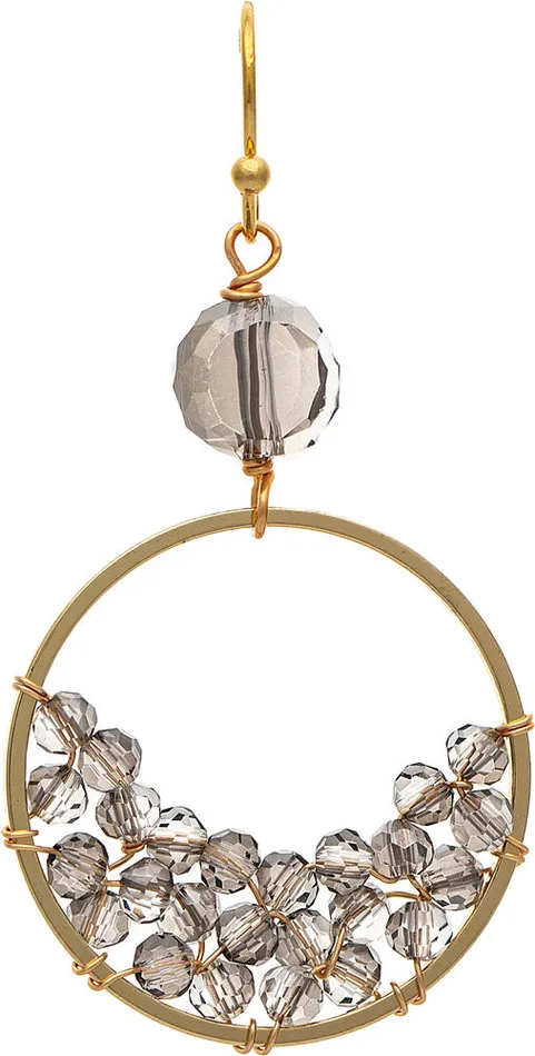 RAINJEWELRY Gold Grey Glass Bead Filled Circle Earings Earrings