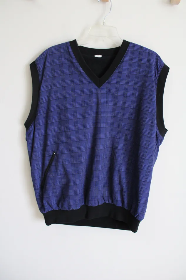 Rings Blue Houndstooth Blue Windbreaker Vest XL Jubilee Thrift