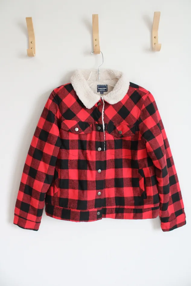Rings Funky Tribe Outerwear Funky Tribe Outerwear Red Black Buffalo Plaid Sherpa Lined Jacket Youth M