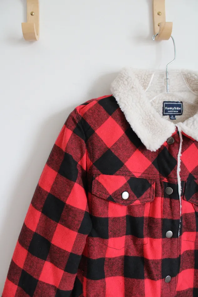 Rings Funky Tribe Outerwear Funky Tribe Outerwear Red Black Buffalo Plaid Sherpa Lined Jacket Youth M