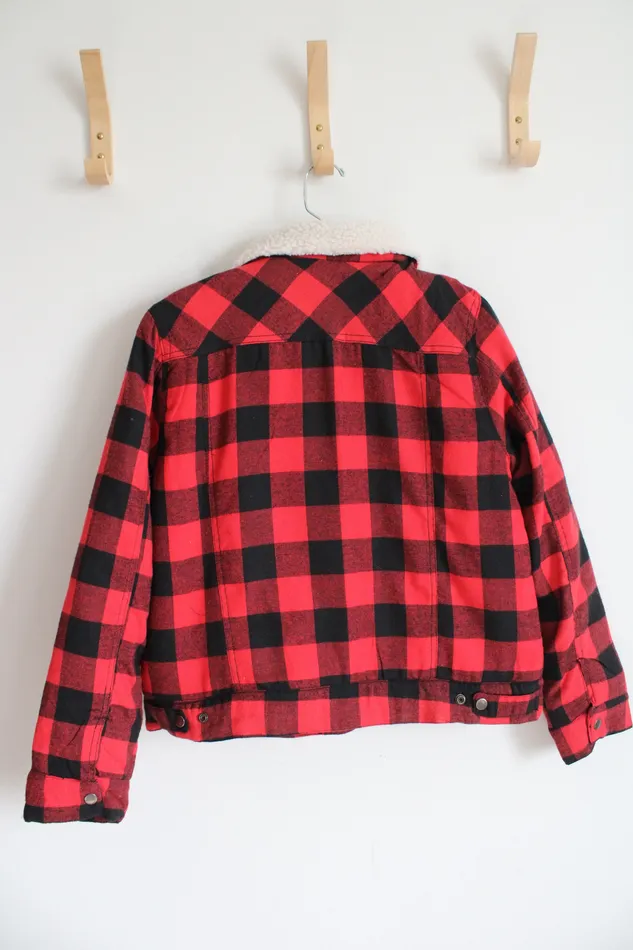 Rings Funky Tribe Outerwear Funky Tribe Outerwear Red Black Buffalo Plaid Sherpa Lined Jacket Youth M