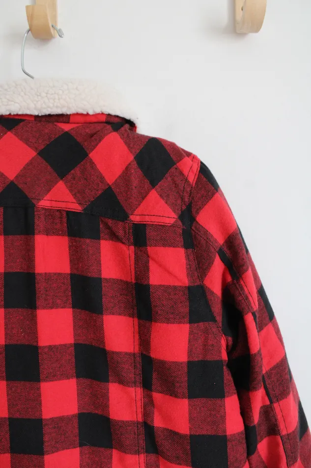 Rings Funky Tribe Outerwear Funky Tribe Outerwear Red Black Buffalo Plaid Sherpa Lined Jacket Youth M