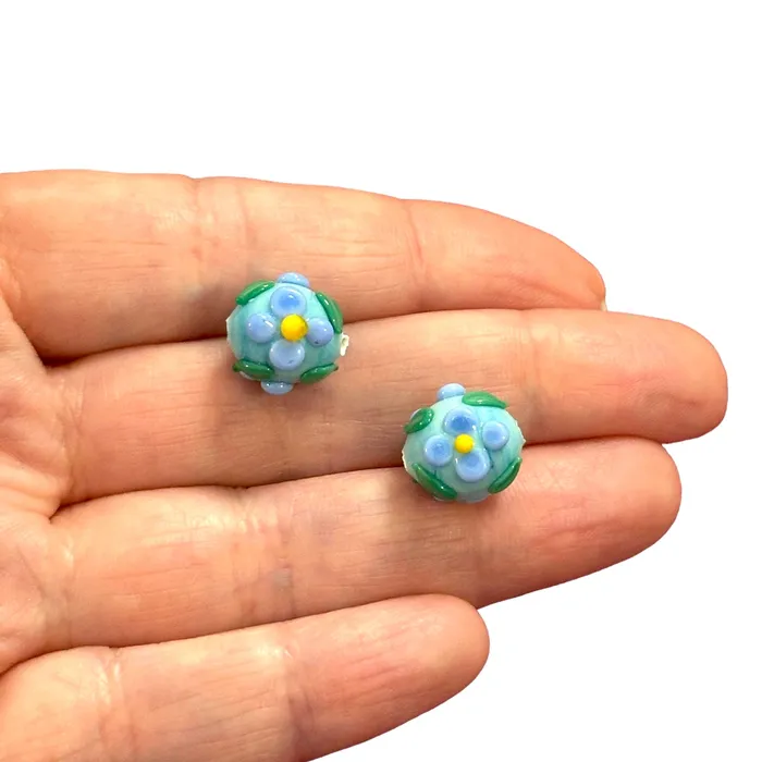 Rings Hand Made Murano Glass Floral Bloom Round Beads 2 pcs in a pack Peppy Beads Rings Hand Made Murano Glass Floral Bloom Round Beads 2 pcs in a pack Peppy Beads