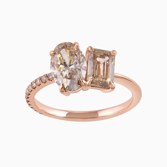 Rings Honey Jewelry Co 150ct Oval 101ct EmeraldCut Champagne Diamond Engagement Ring
