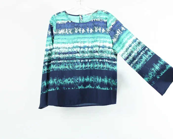 Rings Milano Blue Patterned Long Sleeved Blouse M Milano