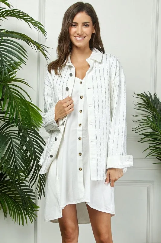 Rings VEVERET STRIPE RHINESTONE EXTRA LONG SLEEVE WHITE JACKET