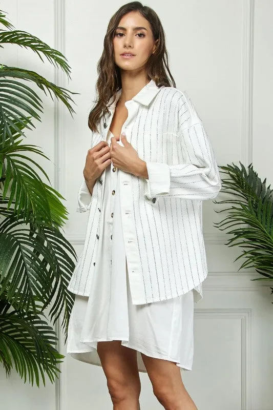 Rings VEVERET STRIPE RHINESTONE EXTRA LONG SLEEVE WHITE JACKET