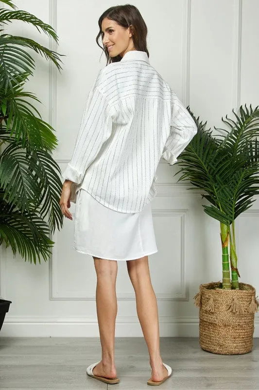 Rings VEVERET STRIPE RHINESTONE EXTRA LONG SLEEVE WHITE JACKET