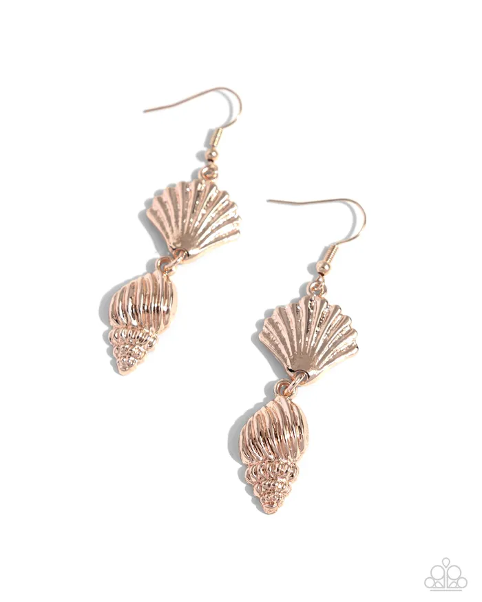 SHELL I Was In the Area Rose Gold Paparazzi Accessories Earrings