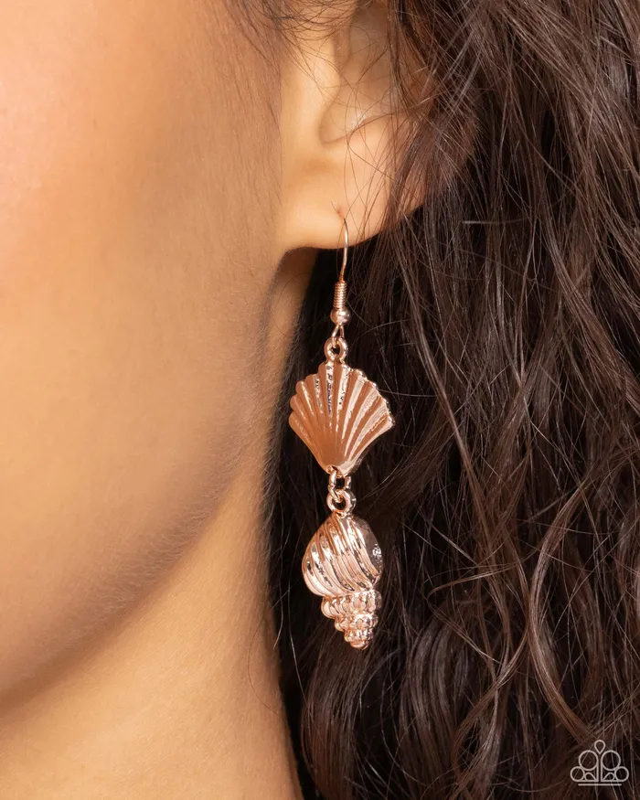 SHELL I Was In the Area Rose Gold Paparazzi Accessories Earrings