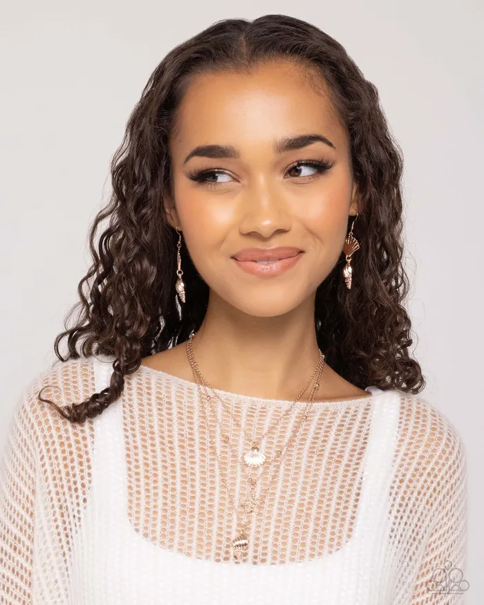 SHELL I Was In the Area Rose Gold Paparazzi Accessories Earrings
