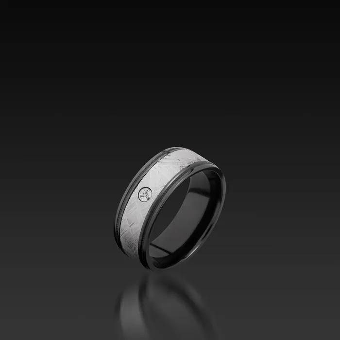 Shop John Atencio Rings Black Zirconium Diamond Flat Band with Meteorite