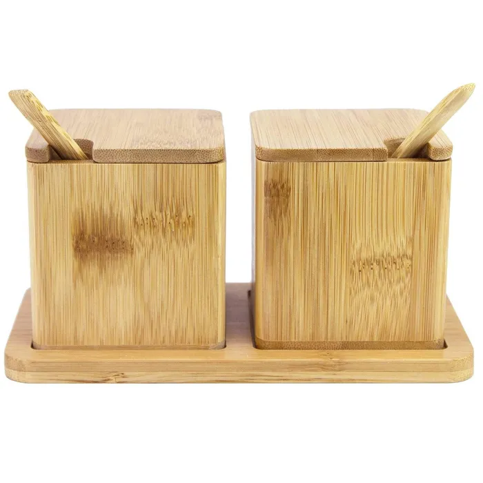 TOTALLYBAMBOO Necklaces Bamboo Double Dipper Salt Boxes with Spoons