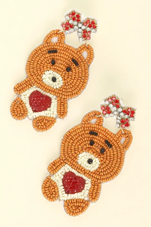 VALENTINE TEDDY BEAR JEWELED BEADED EARRINGS Something Special LA Earrings