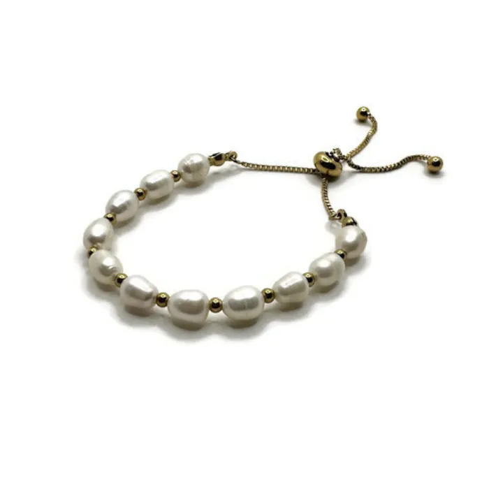 18K Plated Gold Fine Jewelry 7 825 inch Bracelet Freshwater Pearl Adjustable Baltic Essentials Bracelets