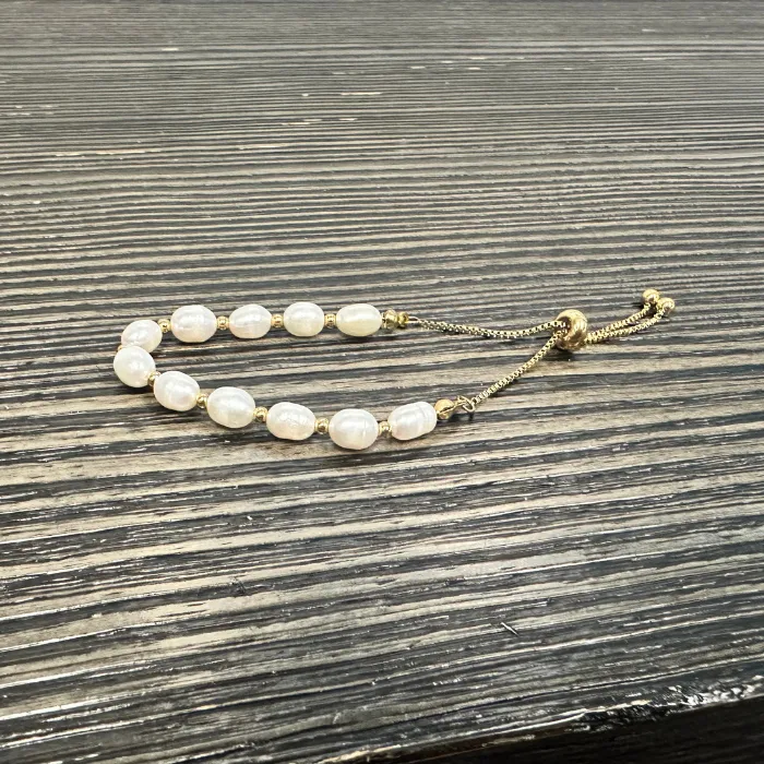 18K Plated Gold Fine Jewelry 7 825 inch Bracelet Freshwater Pearl Adjustable Baltic Essentials Bracelets