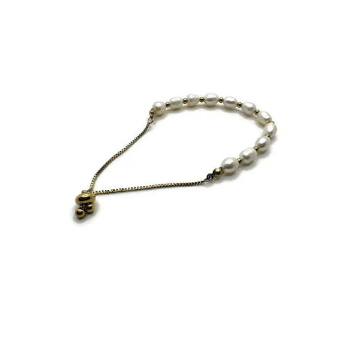 18K Plated Gold Fine Jewelry 7 825 inch Bracelet Freshwater Pearl Adjustable Baltic Essentials Bracelets