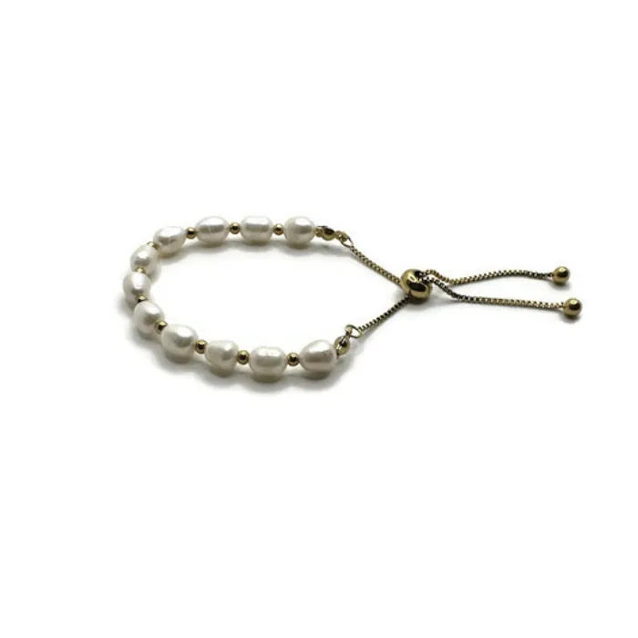 18K Plated Gold Fine Jewelry 7 825 inch Bracelet Freshwater Pearl Adjustable Baltic Essentials Bracelets