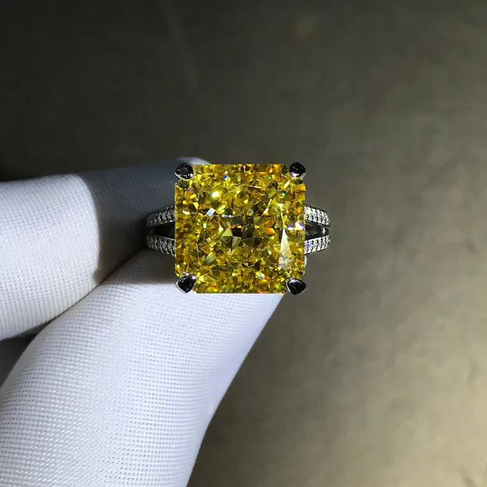 6 Carat Radiant Cut Moissanite Ring Vivid Yellow VVS 4 Prong Beadset Split Shank Leyloon Jewelry Rings 6 Carat Radiant Cut Moissanite Ring Vivid Yellow VVS 4 Prong Beadset Split Shank Leyloon Jewelry Rings