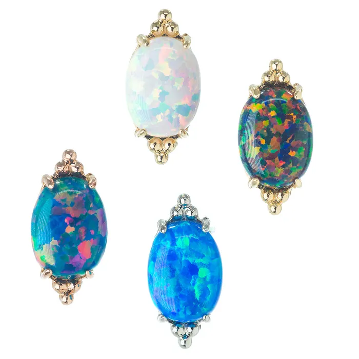 Anatometal Earrings threadless FaraTa End in Gold with Oval Opal Cabochon
