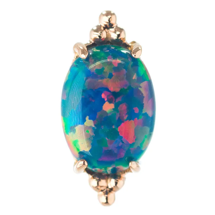 Anatometal Earrings threadless FaraTa End in Gold with Oval Opal Cabochon