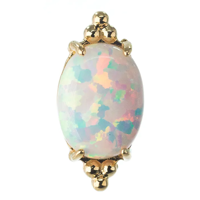 Anatometal Earrings threadless FaraTa End in Gold with Oval Opal Cabochon
