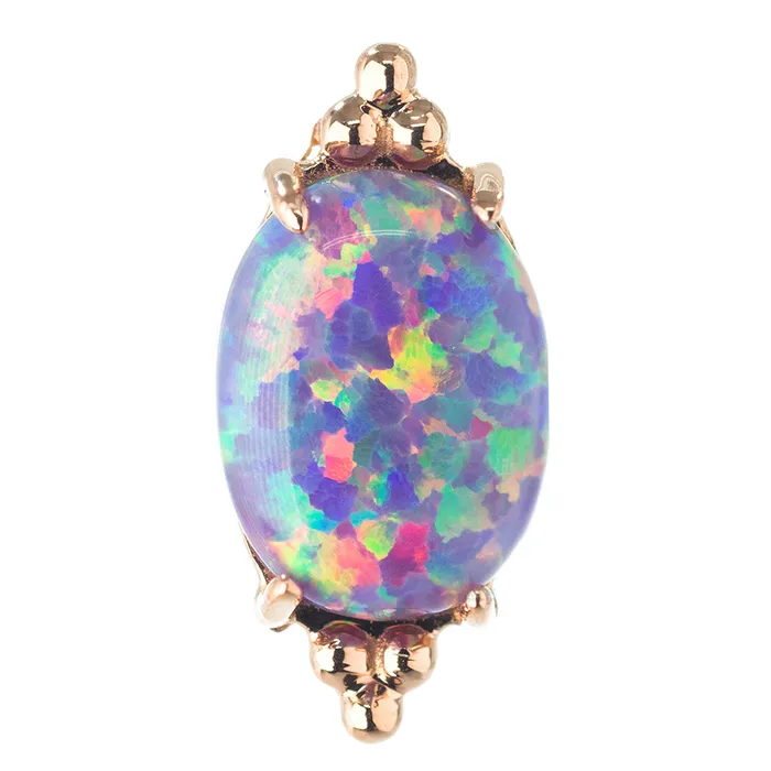 Anatometal Earrings threadless FaraTa End in Gold with Oval Opal Cabochon