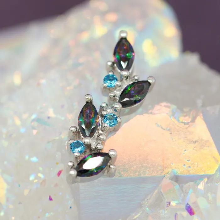 Andreia Threaded End in Gold with Mystic Topaz Alexandrite CZs Junipurr Jewelry Earrings