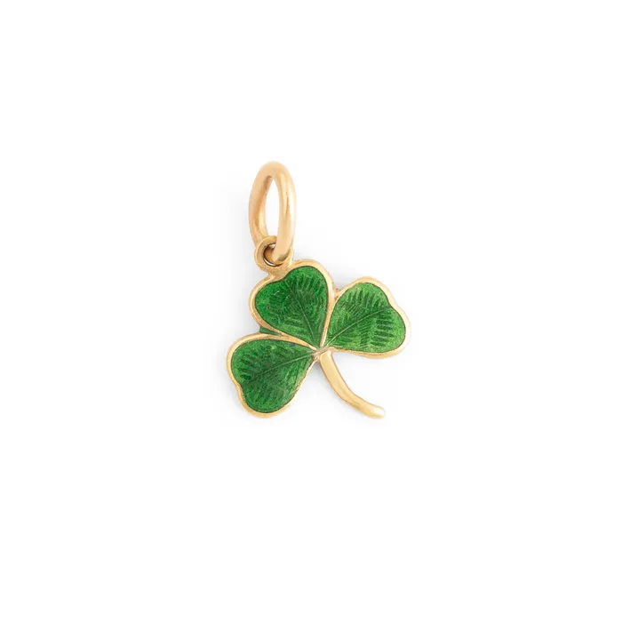 Antique Earrings Victorian Enamel Clover and 14k Gold Charm