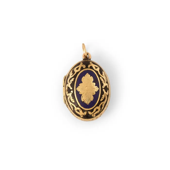 Antique Necklaces Victorian 14k Gold and Enamel Petite Locket