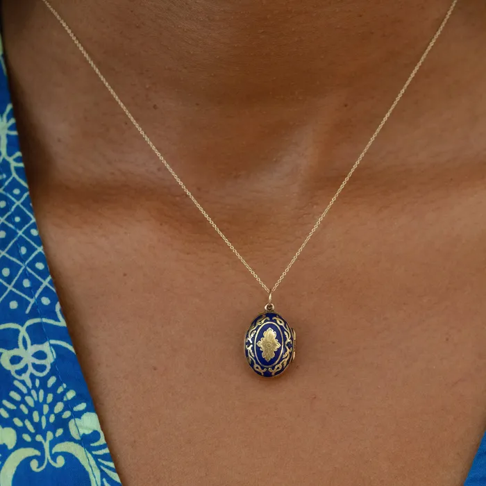 Antique Necklaces Victorian 14k Gold and Enamel Petite Locket