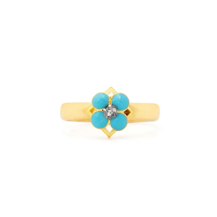 Antique Rings Victorian Blue Enamel ForgetMeNot Diamond and 18K Gold Ring
