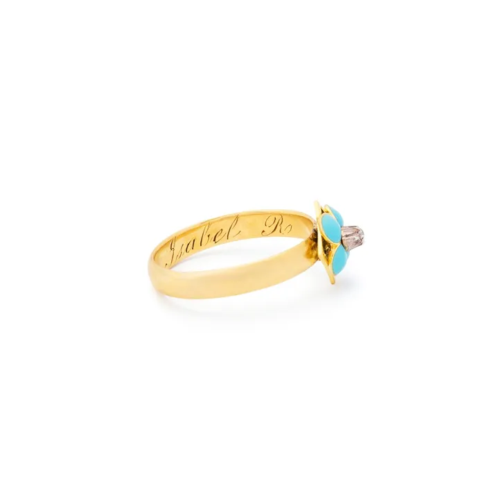 Antique Rings Victorian Blue Enamel ForgetMeNot Diamond and 18K Gold Ring
