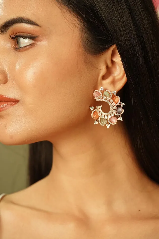 Attrangi Earrings Amelia Multi Colour Beaded Diamond Studs LaLa Land Collection
