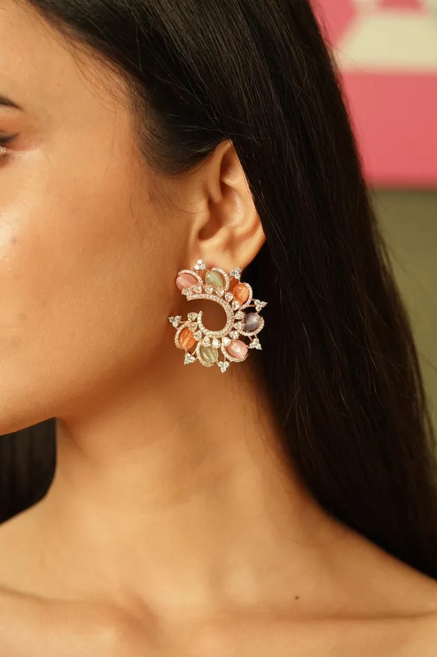 Attrangi Earrings Amelia Multi Colour Beaded Diamond Studs LaLa Land Collection